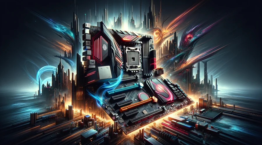 An image of a computer motherboard featuring the ASUS ROG Crosshair, suitable for both AMD and Intel processors.