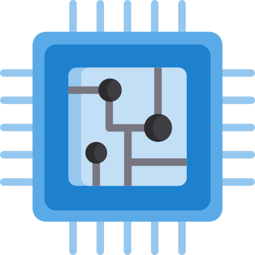 A blue CPU icon on a white background for home decor.